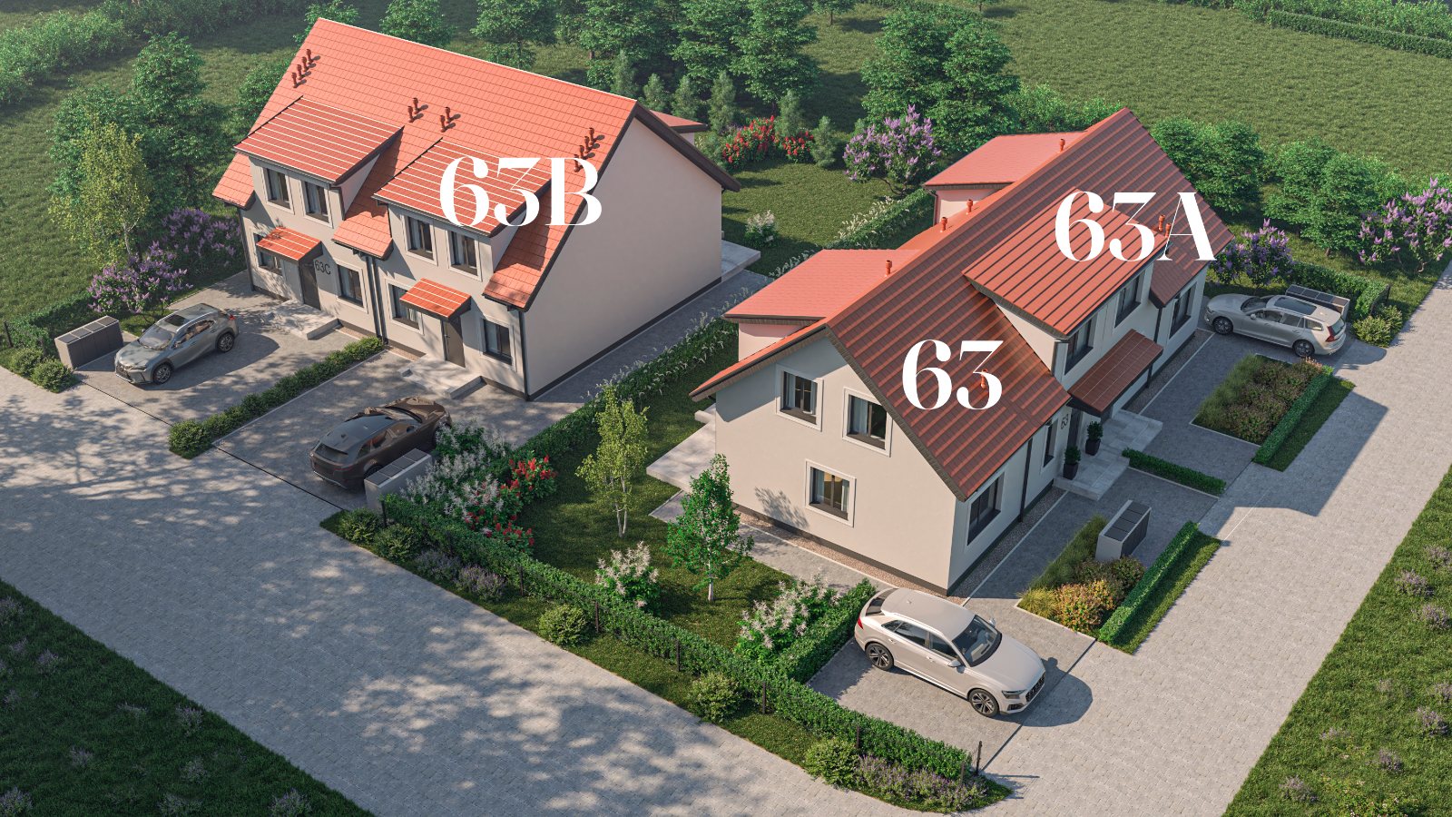 Rozmieszczenie domów 63, 63A, 63B na inwestycji
